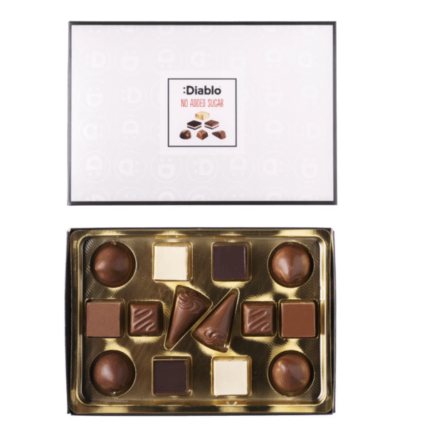 Luxury No Added Sugar Chocolate Box Noir, Hazelnut, Forrest Fruit, Cocoa Cream, Praline, Coffee (14 pieces, 142g) 142G.