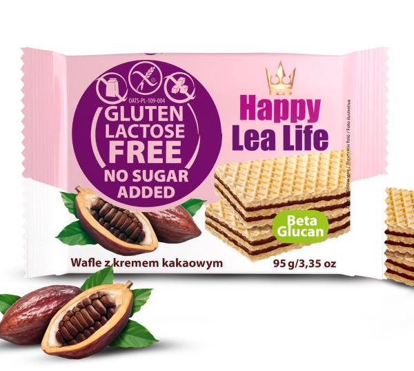 Gaufrettes Lea Life sans sucre ajouté, sans gluten et sans lactose, fourrées à la crème de cacao
