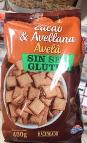 Cereales rellenos de crema de cacao y avellana Hacendado sin gluten 400G